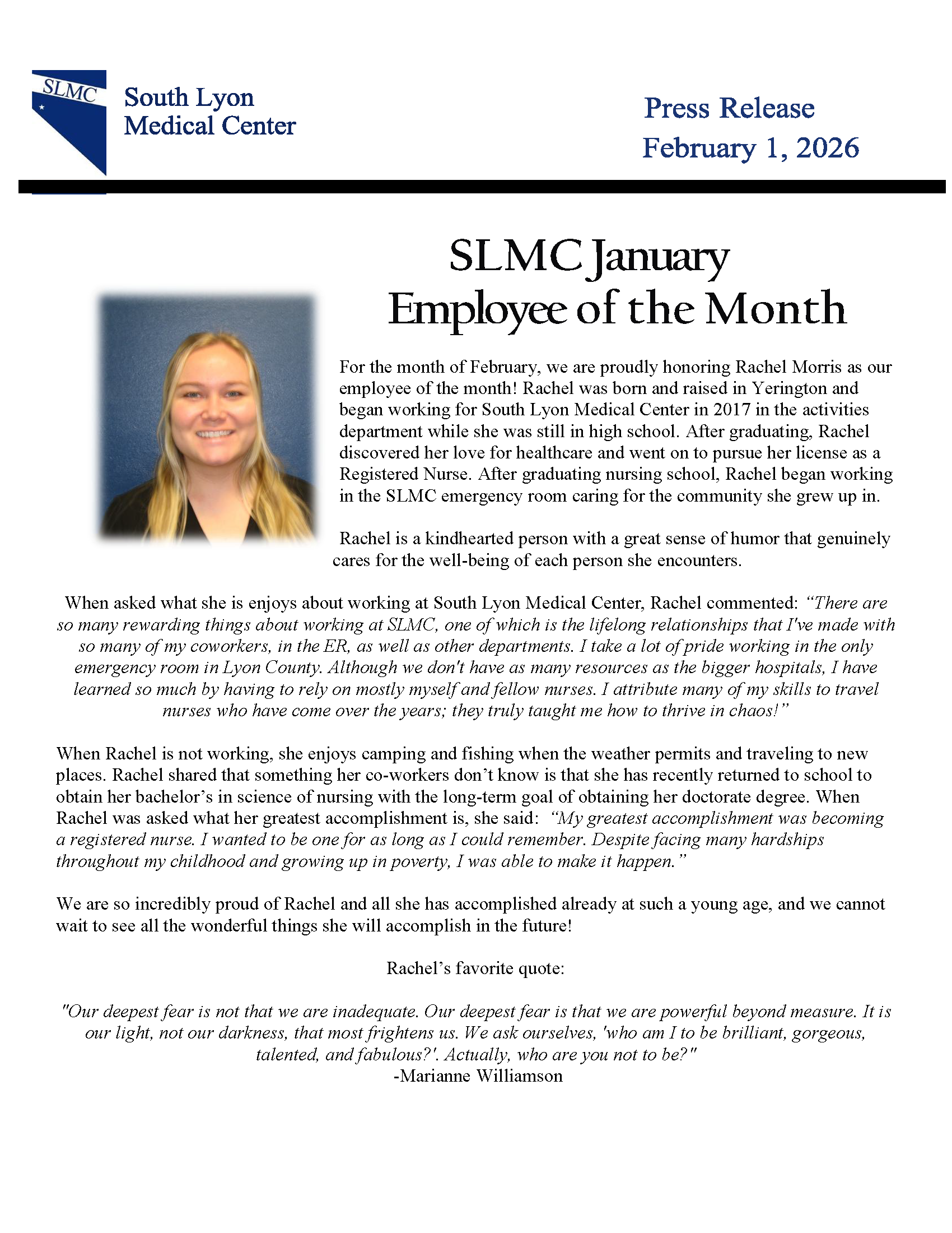 Employee of the month January 2026